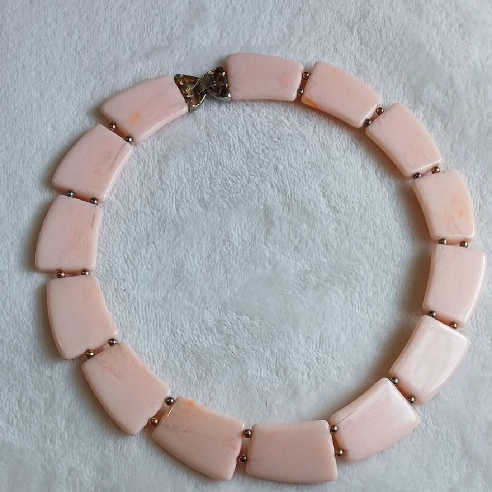 Pale Pink Tile Choker Necklace with Rectangular Links - Picture 2 of 8